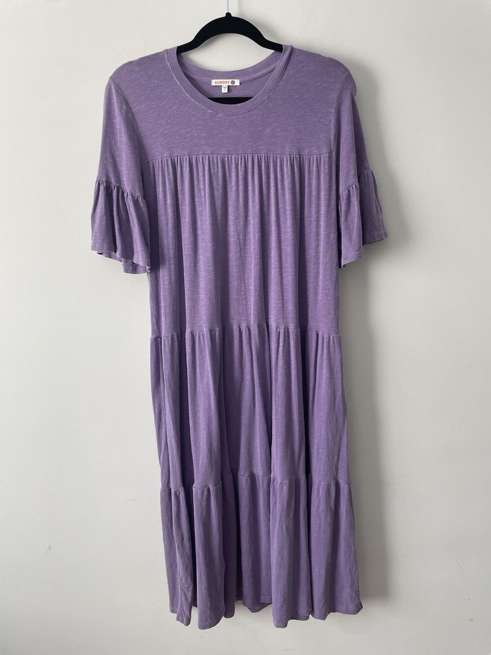 ANTHROPOLOGIE Sundry Roseanne Tiered Midi Dress Hibiscus Purple Size 1/small
